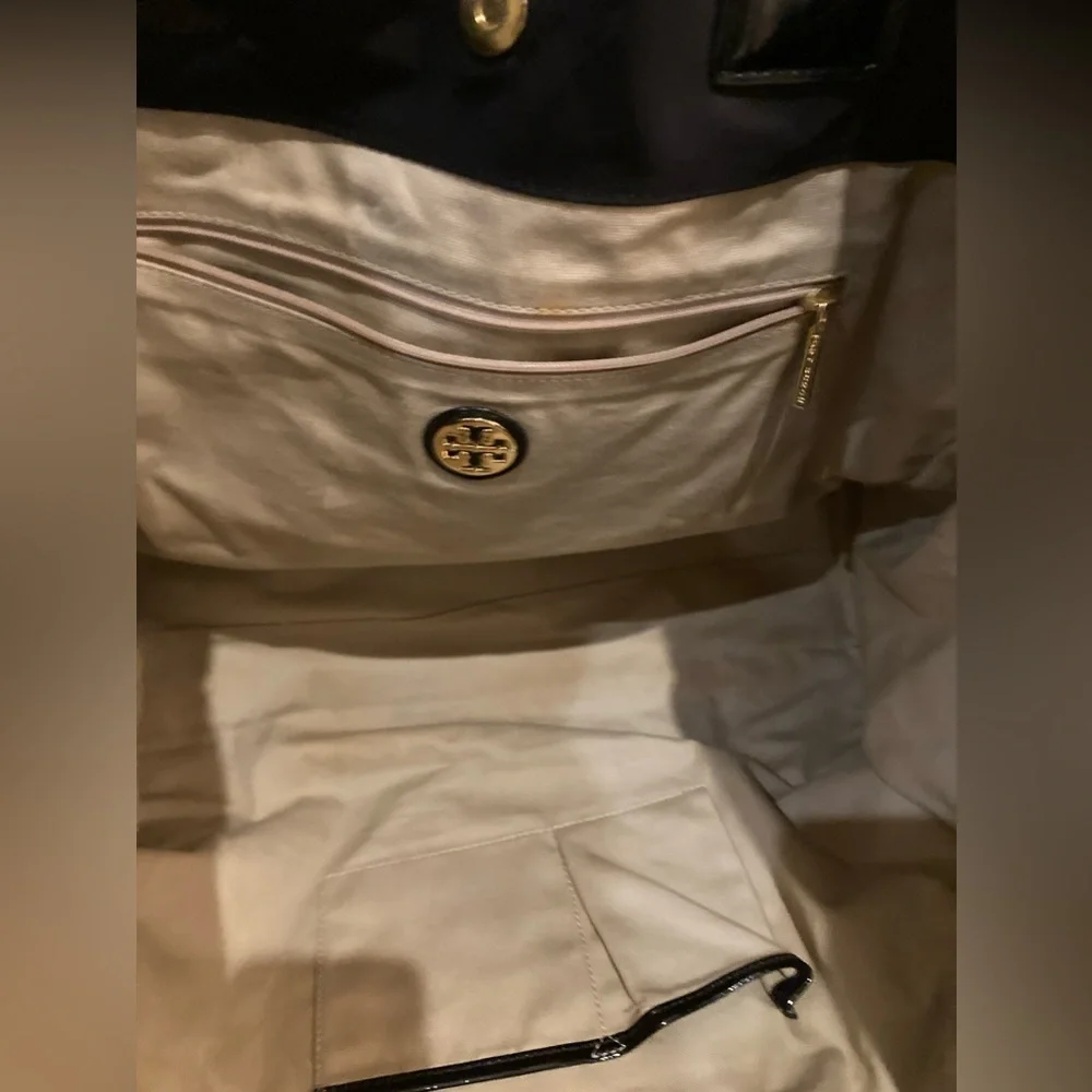 Tory Burch Large Black Patent Leather & Nylon Ella Tote Bag Purse!!‎
